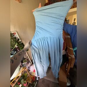 Light Blue Strapless Harem Jumpsuit